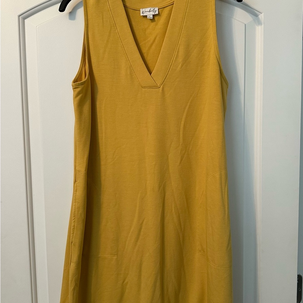 Wonderly Mustard V-Neck Midi Dress